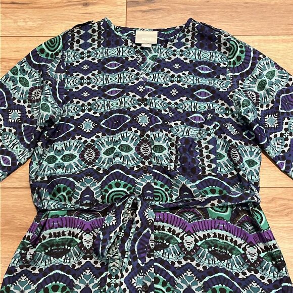 Anthropologie Maeve Frequencies Ikat Shirt Dress Size Small Roll Tab 3/4 Sleeve - Picture 2 of 11